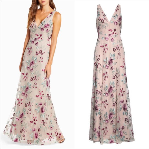 tatum floral embroidered tulle evening dress
